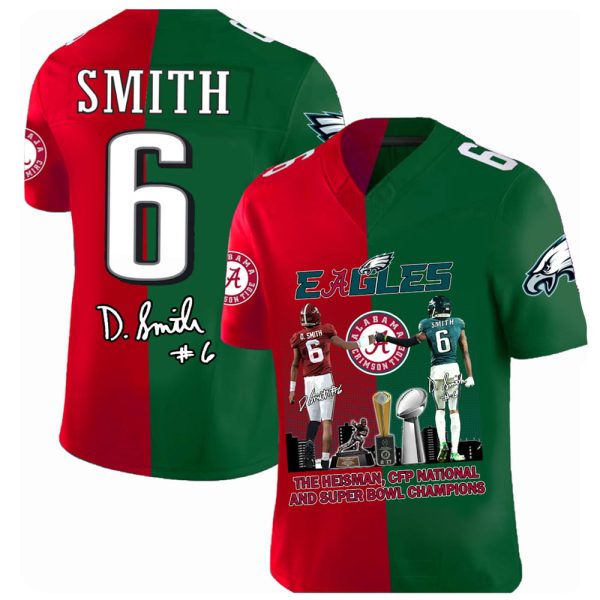 DeVonta Smith Alabama Eagles The Heisman CFP National And Super Bowl Champions Jersey