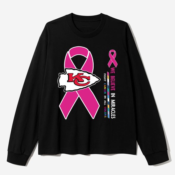 KC Chiefs We Believe In Miracles Fight Cancer In All Colors Shirt 3