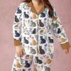 Cat Classic Pajama Set Charming Floral Cats