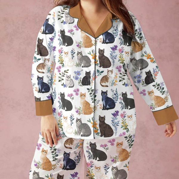 Cat Classic Pajama Set Charming Floral Cats