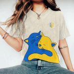 Hug Of Love Abstract Cat Graphics Ukraine Inspired Printed T-shirt