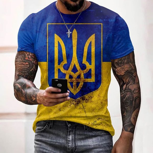 Men's Ukrainian Flag Print Short-sleeved T-shirt