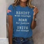 Retro Resist With Courage Roar For Justice Unite For Change Print T-Shirt