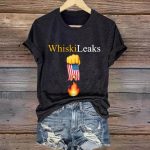 Retro Whiskileaks Fist Flag Fire Print T-Shirt