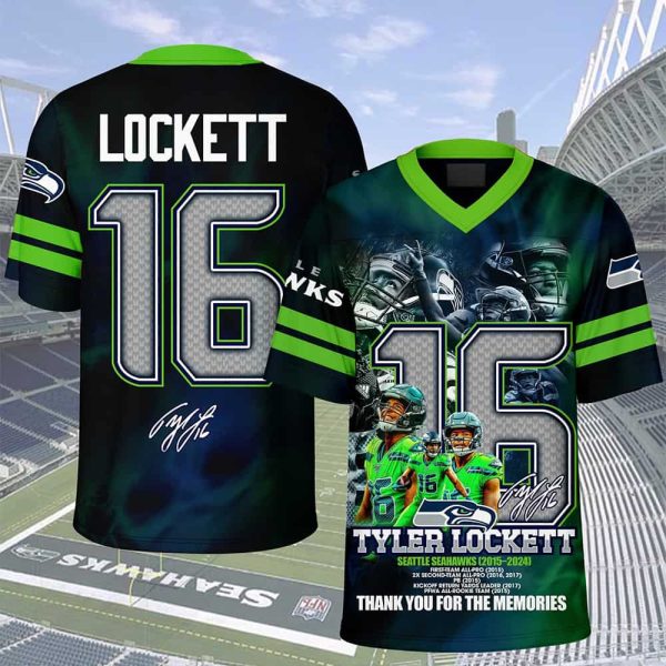 Tyler Lockett Seahawks 2015 2024 Thank You For The Memories V Neck Jersey 2