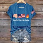 V-Neck Retro Fist Flag Fire Classified More Like Clueless Print T-Shirt