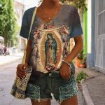 Vintage Art Catholic Faith Virgin Mary Printed Casual T-shirt