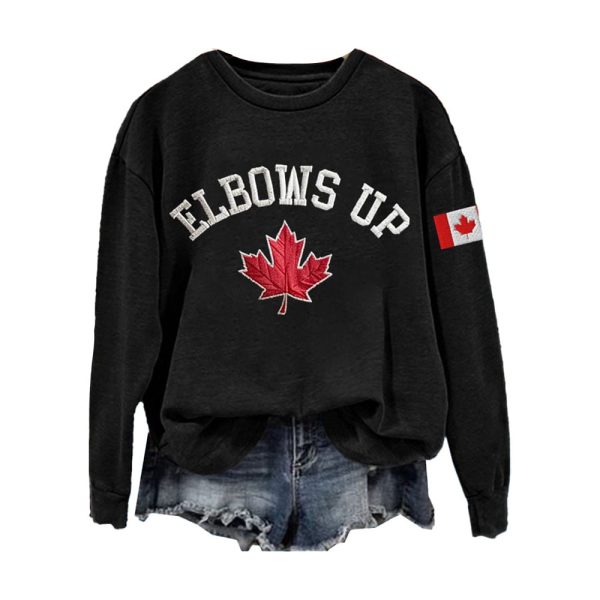 Womens Retro Canada Elbows Up Print Sweatshirt 2