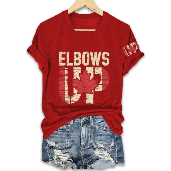 Womens Retro Canada Elbows Up Print T Shirt 3