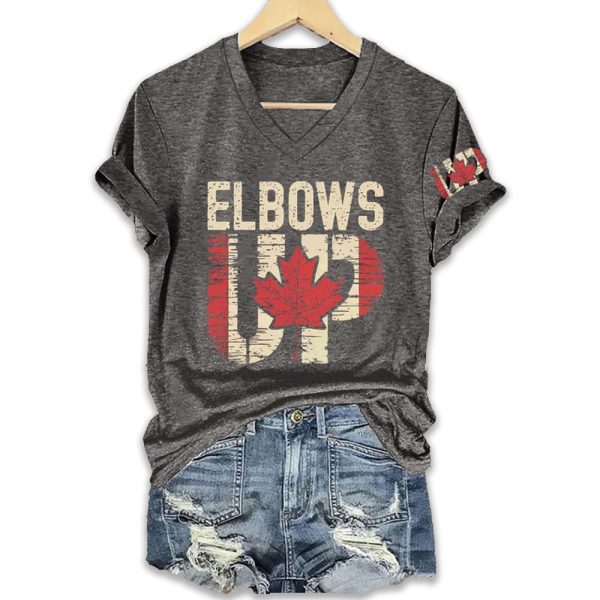 Womens Retro Canada Elbows Up Print T Shirt 4