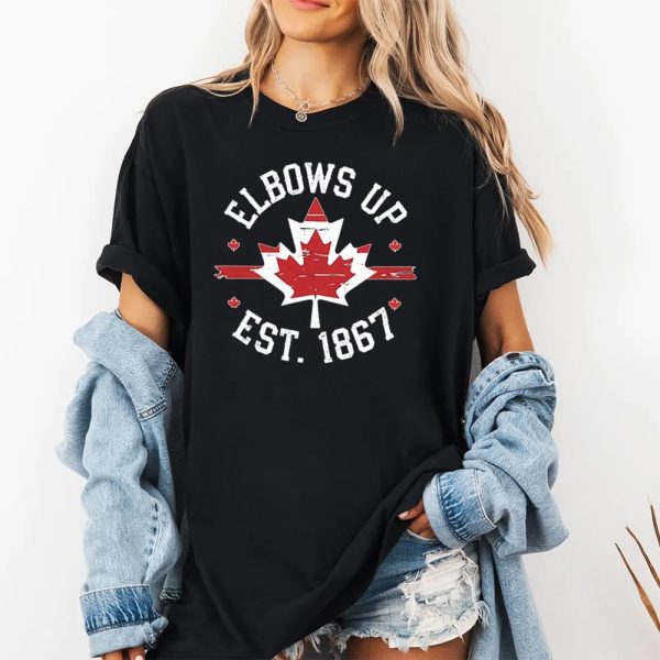 Womens Retro Elbows Up Canada Est 1867 Print T Shirt 2