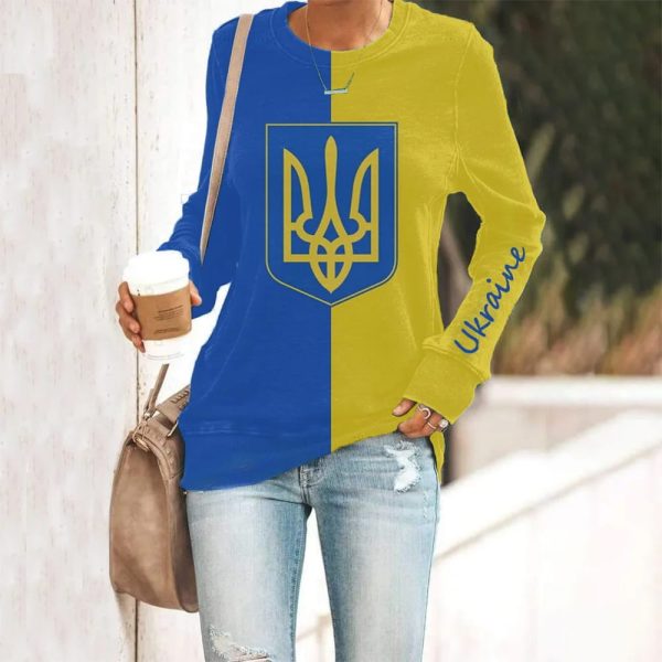 Womens Stand With Ukraine Crew Neck Sweatshirt 2