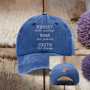 Retro Resist With Courage Roar For Justice Unite For Change Print Baseball Cap 1