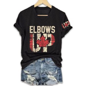 Women's Retro Canada Elbows Up Print T-Shirt