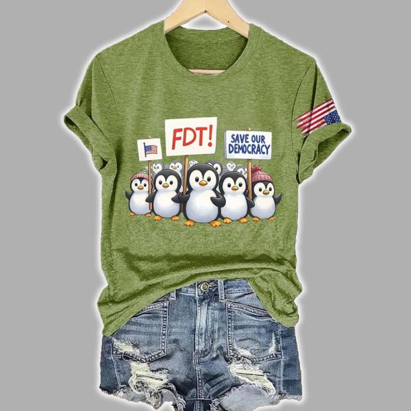 FDT Penguins Resist Tariffs Save Our Democracy Shirt 2