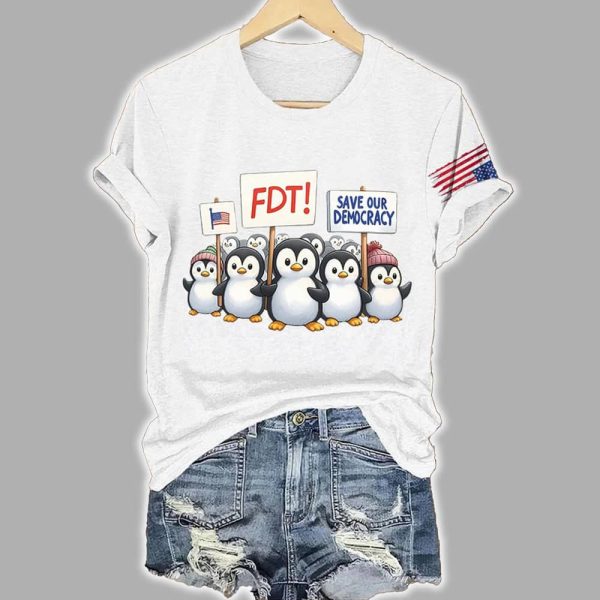 FDT Penguins Resist Tariffs Save Our Democracy Shirt 3