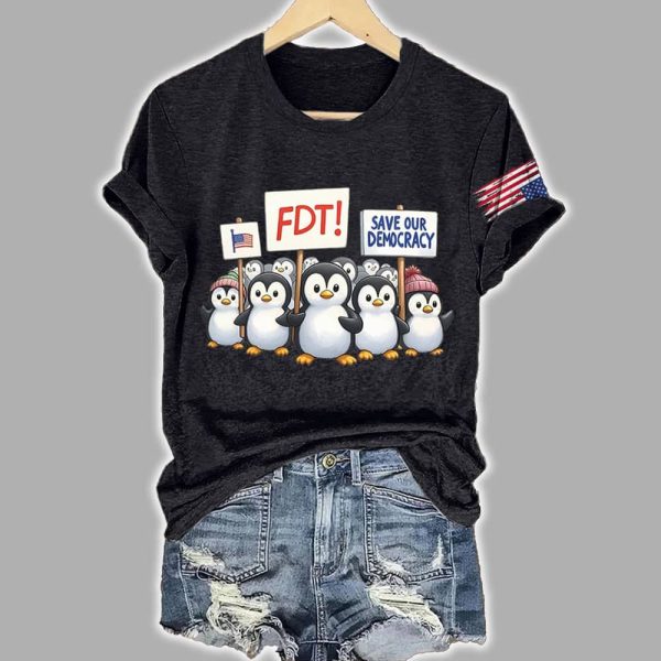 FDT Penguins Resist Tariffs Save Our Democracy Shirt 4