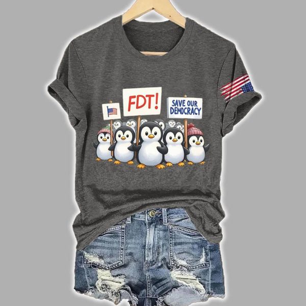 FDT Penguins Resist Tariffs Save Our Democracy Shirt 5