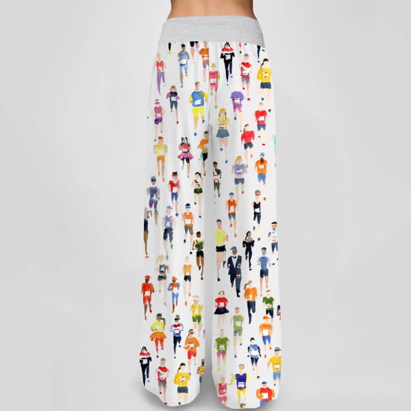 Marathon Runner Watercolor Contrast Wide Leg Pants For Women