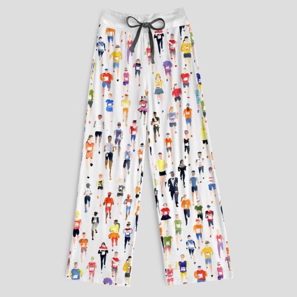 Marathon Runner Watercolor Contrast Wide Leg Pants For Women
