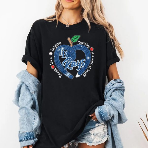 Rays Teach Love Inspire Teaching Is A Work Of Heart Shirt 2