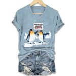Retro Penguins Against Tariffs Print T-Shirt