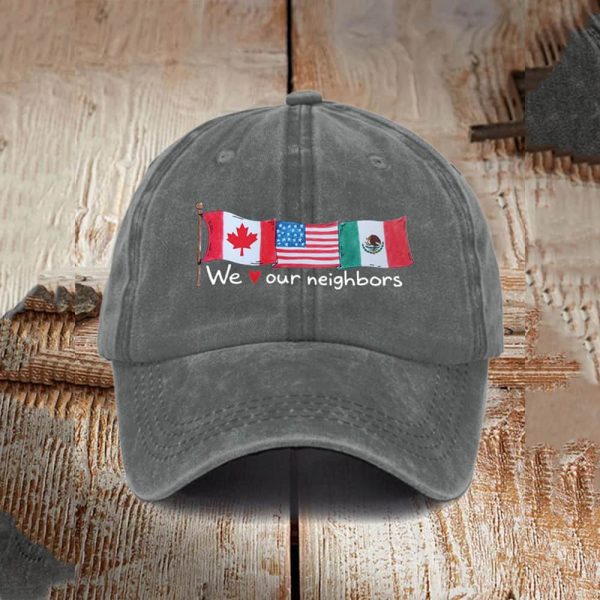 Retro We Heart Our Neighbors USA Canada Mexico Print Baseball Cap 2