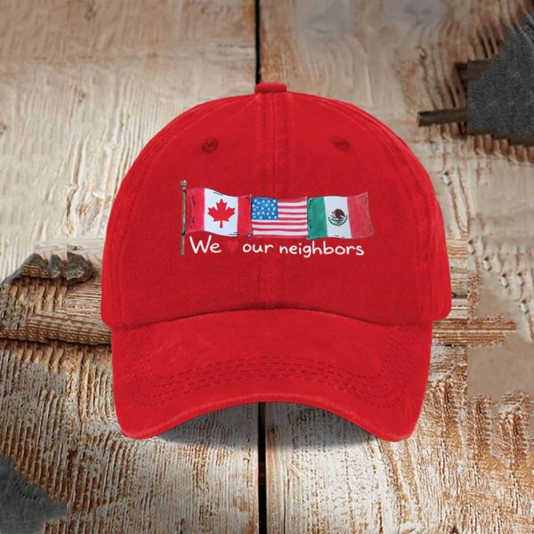 Retro We Heart Our Neighbors USA Canada Mexico Print Baseball Cap 4