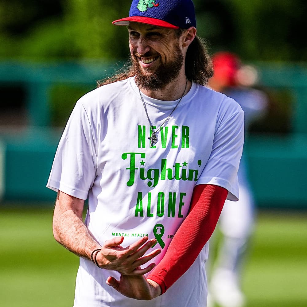 Phillies Never Fightin' Alone Mental Health Awareness Month Shirt 2025 Phillies Never Fightin' Alone Mental Health Awareness Month Shirt 2025