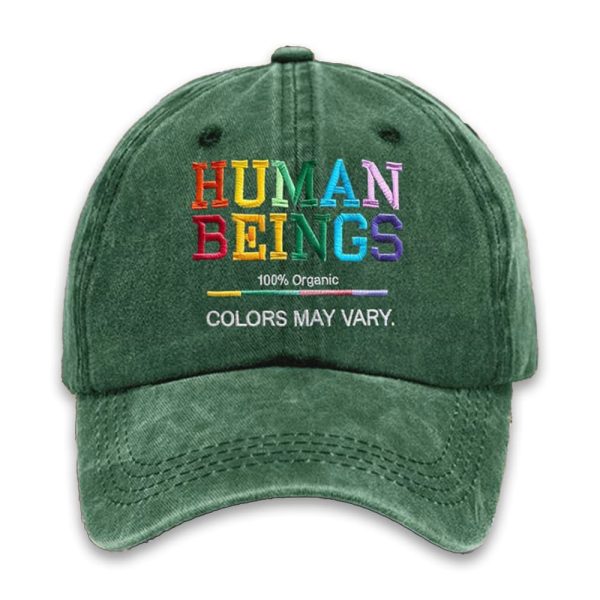 Retro Human Beings 100 Organic Colors May Vary Human Rights Equality Pride Print Baseball Cap 2