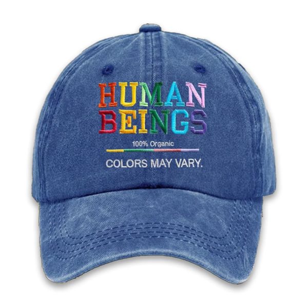 Retro Human Beings 100 Organic Colors May Vary Human Rights Equality Pride Print Baseball Cap 3