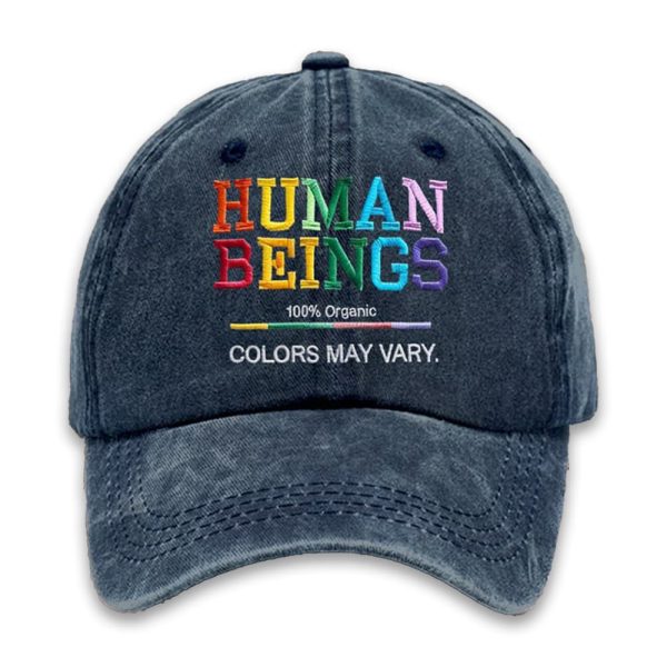 Retro Human Beings 100 Organic Colors May Vary Human Rights Equality Pride Print Baseball Cap 4