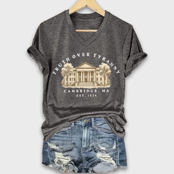 Retro Truth Over Tyranny Est 1636 Cambridge Ma Print T Shirt 1