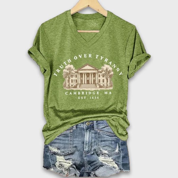 Retro Truth Over Tyranny Est 1636 Cambridge Ma Print T Shirt 2