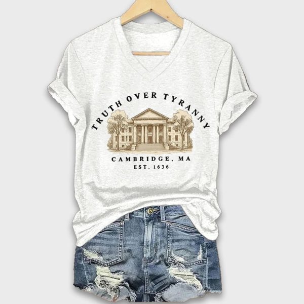 Retro Truth Over Tyranny Est 1636 Cambridge Ma Print T Shirt 3