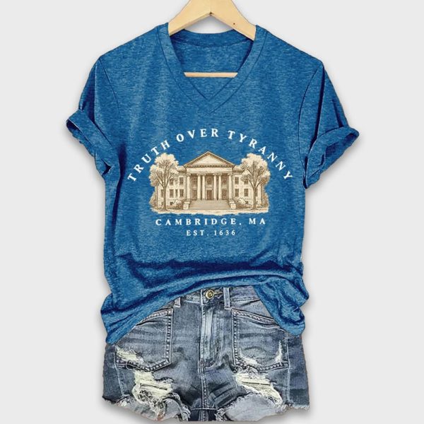 Retro Truth Over Tyranny Est 1636 Cambridge Ma Print T Shirt 4
