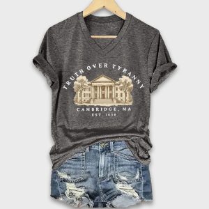 Retro Truth Over Tyranny Est 1636 Cambridge Ma Print T Shirt 1