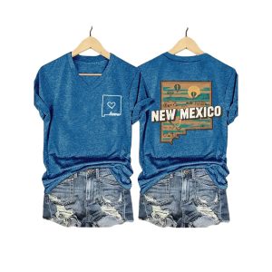 Womens New Mexico Flooding Print V Neck T Shirt
