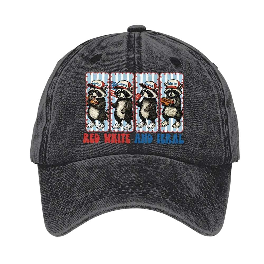 Preppy Red White and Feral Printed Baseball Cap Preppy Red White and Feral Printed Baseball Cap
