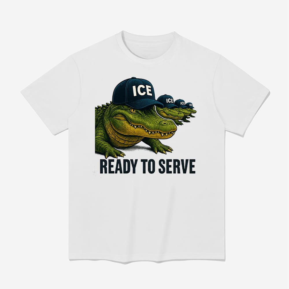 Ready to Serve Alligator Alcatraz wearing ICE Hat Shirt 1 Ready to Serve Alligator Alcatraz wearing ICE Hat Shirt