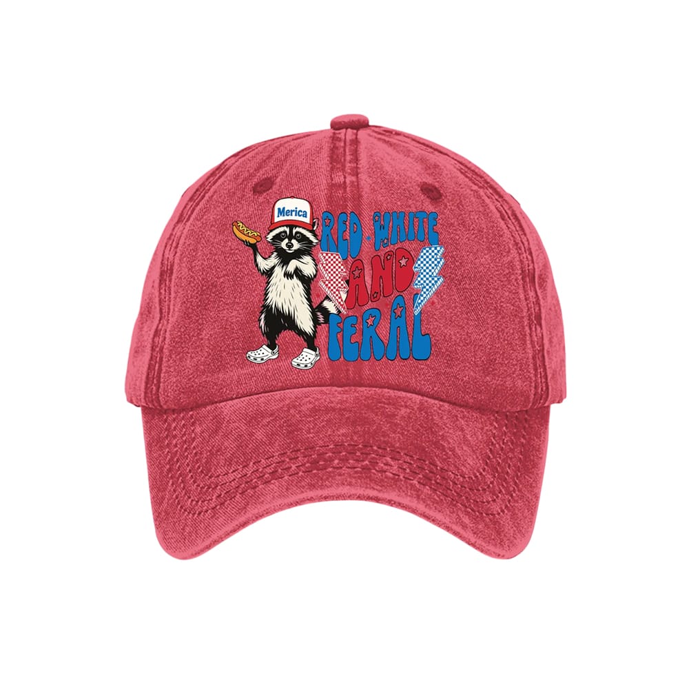 Red White And Feral Printed Baseball Cap Red White And Feral Printed Baseball Cap