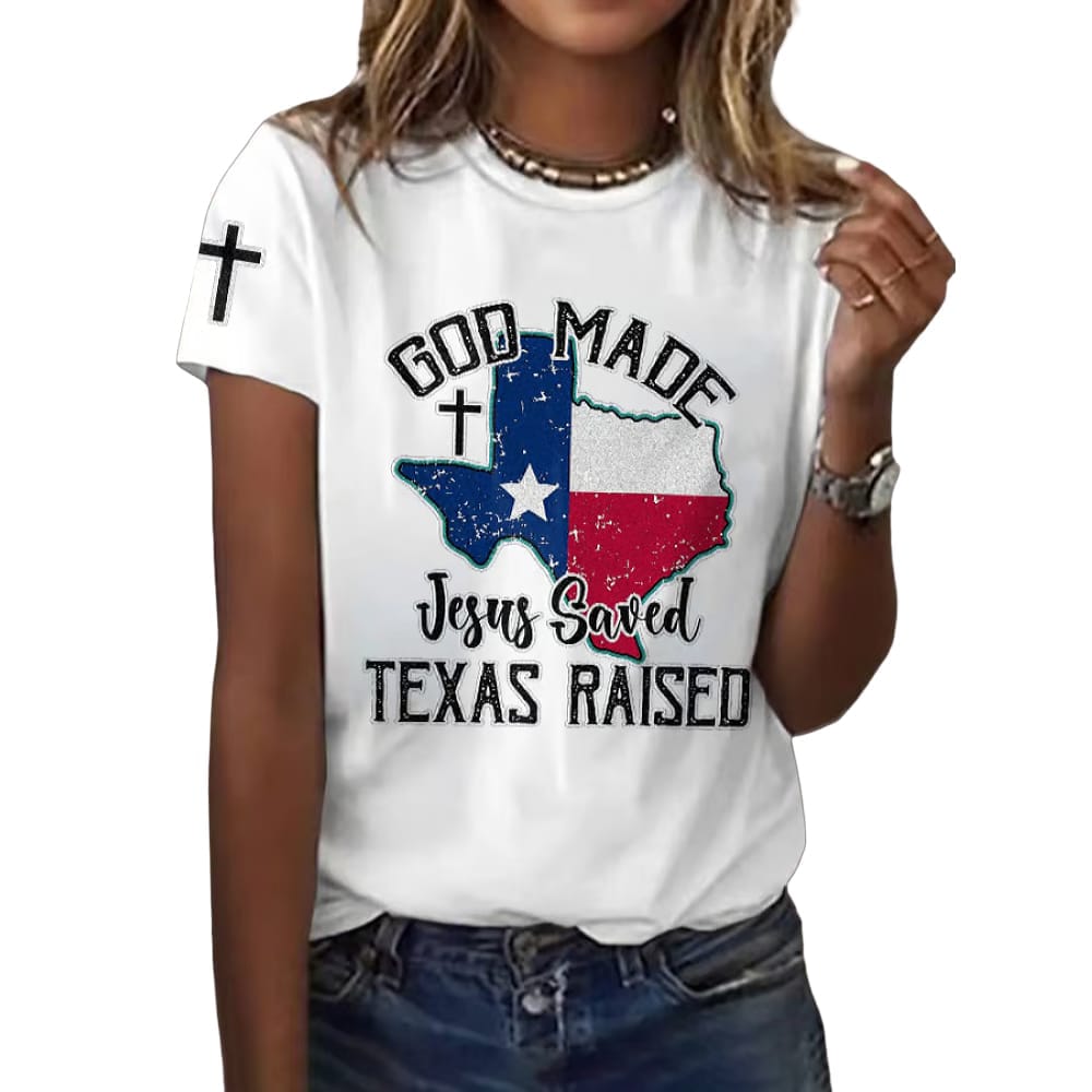 Retro Texas Strong God Made Jesus Saved Texas Print T Shirt Retro Texas Strong God Made Jesus Saved Texas Print T-Shirt