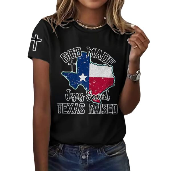 Retro Texas Strong God Made Jesus Saved Texas Print T Shirt1