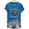 V Neck Retro Texas Strong One Nation Under God Print T Shirt1