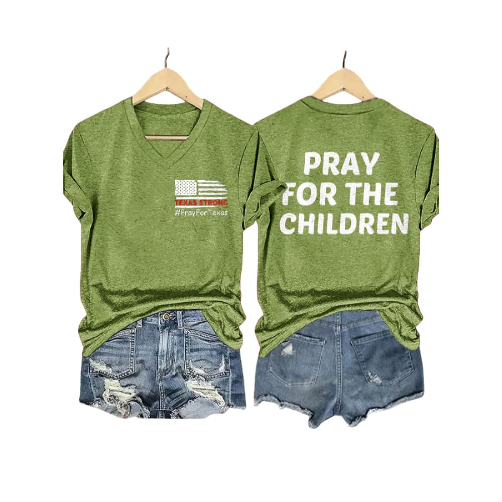 V Neck Retro Texas Strong Pray For Texas Pray For The Children Print T Shirt V-Neck Retro Texas Strong Pray For Texas Pray For The Children Print T-Shirt