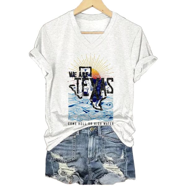 V Neck Retro Texas Strong We Are Texas Come Hell Or High Water Print T Shirt1