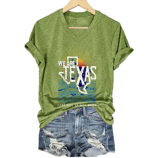 V Neck Retro Texas Strong We Are Texas Come Hell Or High Water Print T Shirt4