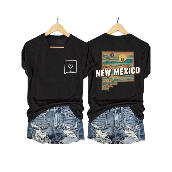 Womens New Mexico Flooding Print V Neck T Shirt1