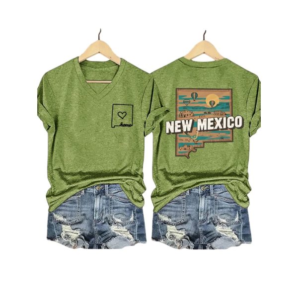 Womens New Mexico Flooding Print V Neck T Shirt2