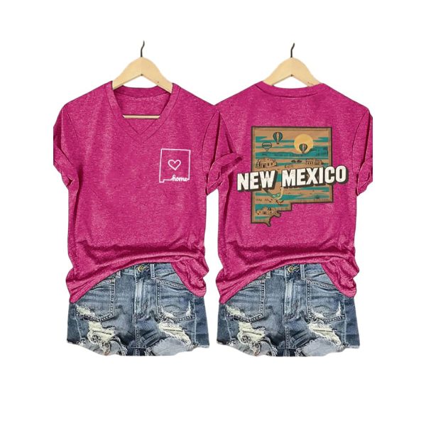 Womens New Mexico Flooding Print V Neck T Shirt3